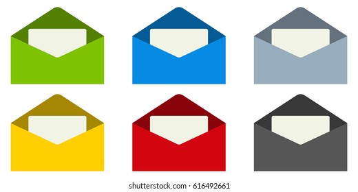 email mail envelope with a letter inside, vector set of different color