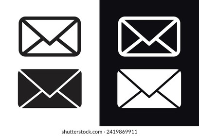 email, mail, or envelope vector icon set in black and white color.