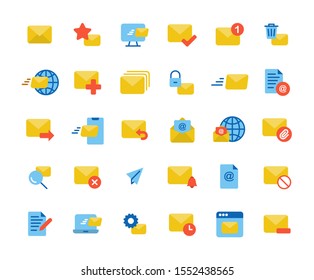 Email and Mail flat icon set. Vector and Illustration.