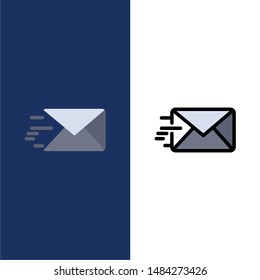 Email, Mail, Message  Icons. Flat and Line Filled Icon Set Vector Blue Background. Vector Icon Template background
