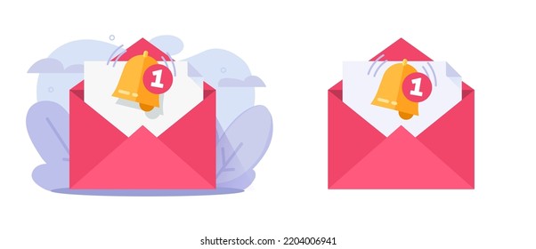 Icono de recordatorio de correo electrónico alerta de mensaje vector de notificación o nuevo gráfico de aviso de alarma de alerta recibido con envoltura digital electrónica e ilustración de servicio de timbre 