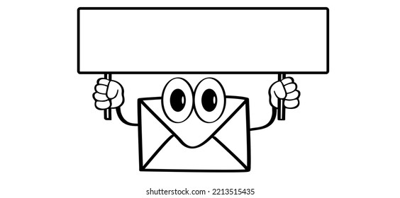 Email, Mailing Post Envelope Icon Or Symbol. Message Signboard. Line Pattern. Post Box Or Post Office Sign. Protest For No Spam, Junk Or Advertising E Mail. Cartoon Drawing Stickman.