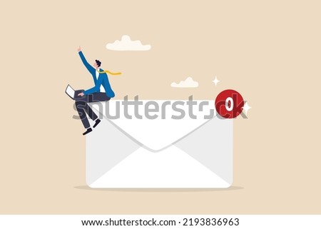 Email management, handle many emails or manage to reply all emails, efficiency or productive way, prioritize or categorize information concept, businessman work with computer laptop on email envelope.