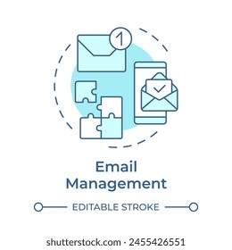 Email management soft blue concept icon. CRM mobile app, software tool. Virtual assistant. Round shape line illustration. Abstract idea. Graphic design. Easy to use in infographic, presentation