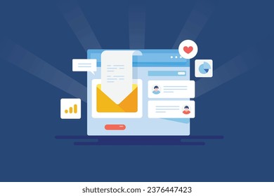 Email management software, email communication, sending and receiving email messages through email client - vector illustration with icons