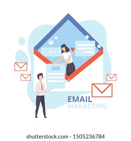 Email Marketing, Advertising Campaign, Newsletter Marketing, Reaching Target Audience with Emails Flat Vector Illustration