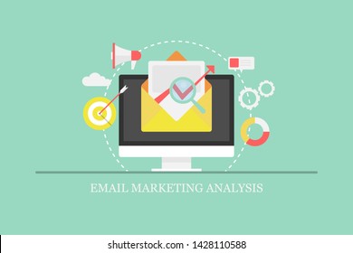 Email marketing, Marketing analysis, Digital analytics - flat design vector banner with icons