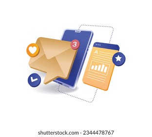 Email marketing analysis technology flat and isometric illustration