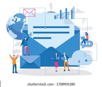 E-Mail-Marketing-Analyse. Vektorillustration-Illustration für Web-Banner, Infografiken, mobil. 