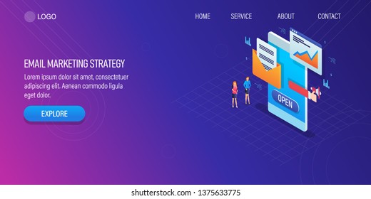 Email marketing, Email analytics on smartphone, 3D, isometric concept