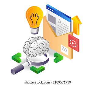 Inteligencia artificial de marketing por correo electrónico en ilustración isométrica plana