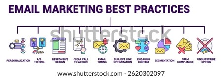 Email Marketing Best Practices icon banner for infographic Lineal Color style.