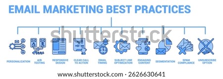 Email Marketing Best Practices icon banner for infographic Blue style.