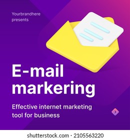 Email Marketing Business Reaching Online Audience Cyberspace Advertising 3d Icon Envelope Letter Landing Page Post Vector Illustration. Ad Campaign Sending Digital Message Newsletter Subscription