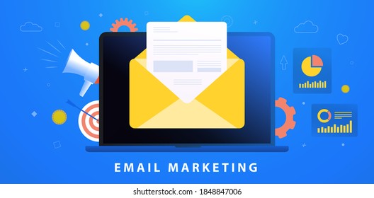 Email Marketing Campaign concept. Email eMarketing Digital Inbound advertising (useful newsletter, interesting promotional material) or Outbound (cold email, spam) advertisement business strategy. 