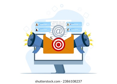 Email marketing campaign concept, online business strategy, Advertising, email newsletter, message, Marketing concept for landing page, banner, social media, infographic. flat vector illustration.