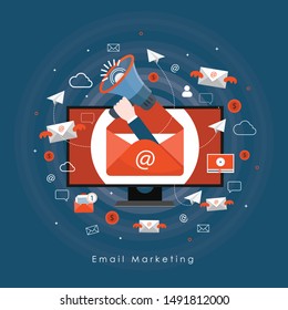 Email Marketing Campaign, Drip Marketing, Newsletter, Customer Subscription Flat Vector Banner With Icons