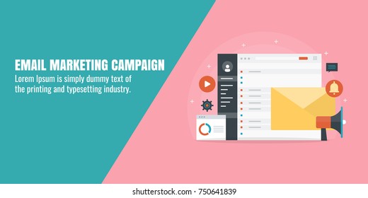 Email Marketing Campaign, Drip Marketing, Newsletter, Customer Subscription Flat Vector Banner With Icons