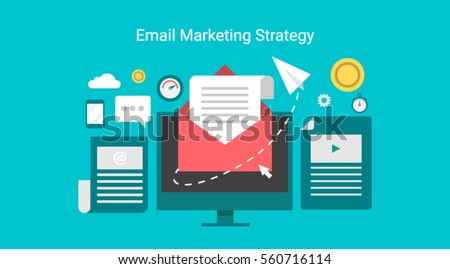 Email marketing campaign, newsletter marketing, drip marketing, email marketing flat banner concept with icons