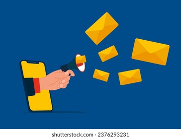 Email marketing campaign, subscription newsletter or online announcement to customer. Vector illustration