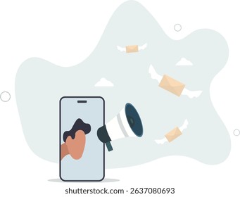Email marketing campaign, subscription newsletter or online announcement to customer, digital advertising concept. character life .