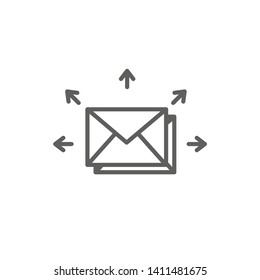 Email marketing campaigns icon with  envelope being sent to multiple recipients