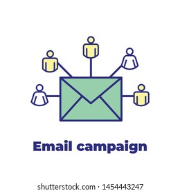 Email marketing campaigns icon with  envelope being sent to multiple recipients