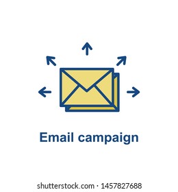 Email marketing campaigns icon with  envelope being sent to multiple recipients