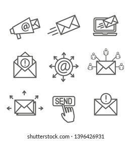 Email Marketing Campaigns Icon Set With Email List, Announcement, & Send Button