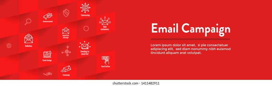 Email Marketing Campaigns Icon Set And Web Header Banner