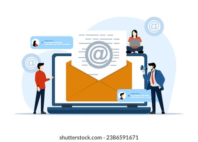 Email marketing campaigns and email promotions. online business strategy, Advertising, email newsletters, messaging, Characters send advertising letters and promotional offers with sales and discounts