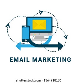 concepto de marketing por correo electrónico y vector de comunicación - sobre y pc. signo de medios. 