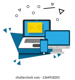 email marketing & communication vector concept - envelope and pc. media sign. 
