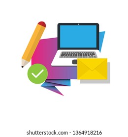 email marketing & communication vector concept - envelope and pc. media sign. 