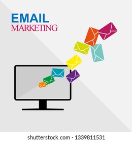 Email marketing from computer, mailing, simple flat design
