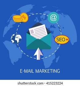 E-mail Marketing Concept Art Flat Vector Illustration In Bright Colors Infographic Style With Text