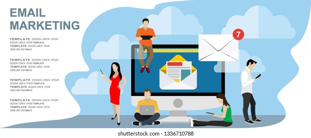 Email marketing concept design. Vector illustration, flat style. 