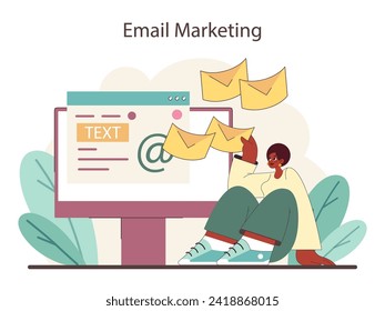 Email Marketing concept. Digital dialogue between brands and consumers through email marketing, capturing the essence of direct and personalized communication. Flat vector illustration.