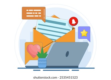 Concepto de email marketing. Marketing digital, comercio electrónico, marketing en redes sociales, carta comercial, Suscripción. Concepto de Ilustración vectorial para el Sitio web y el desarrollo móvil.
