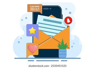 Concepto de email marketing. Marketing digital, comercio electrónico, marketing en redes sociales, carta comercial, Suscripción. Concepto de Ilustración vectorial para el Sitio web y el desarrollo móvil.