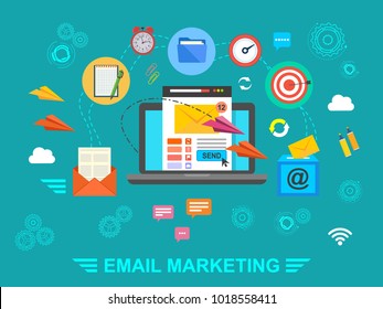 E-mail marketing. Email. Concept. Exchange of information by e-mail. Vector illustration.