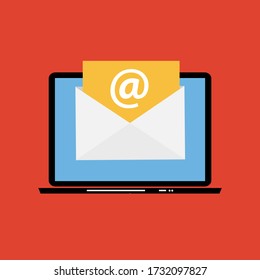 E-mail marketing Concept Flat  Background with Laptop. Vector Illustration EPS10