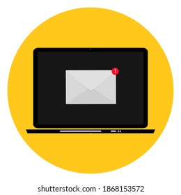 E-Mail-Marketing Konzept Flacher Hintergrund mit Laptop. Vektorgrafik EPS10