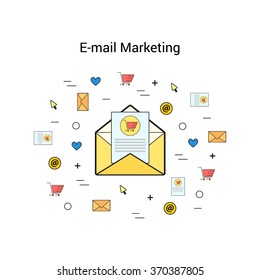 Email marketing concept. Flat linear style.