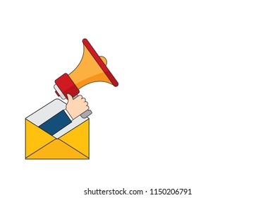 E-mail Marketing concept. Hand holding megaphone and envelope. EPS10 vector illustration. 