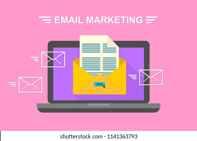 E-mail, email marketing, the concept of Internet advertising and digital marketing. Stock vector illustration.