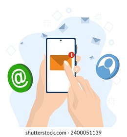 Email marketing concept, mobile phone and computer with new email notification, direct digital marketing, unread message reminder, emails and messages, email marketing campaign, new email message.