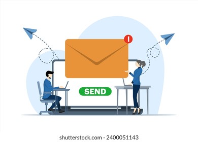 Concepto de marketing por correo electrónico, teléfono móvil y computadora con nueva notificación por correo electrónico, marketing digital directo, recordatorio de mensajes no leídos, correos electrónicos y mensajes, campaña de marketing por correo electrónico, nuevo mensaje de correo electrónico.