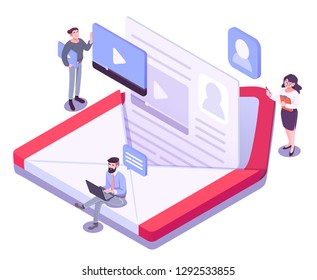 Email marketing concept - modern colorful isometric vector illustration
