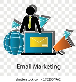 Email marketing concept on transparency background. Creative idea design. Flat vector illustration for template, brochure or presentation.
